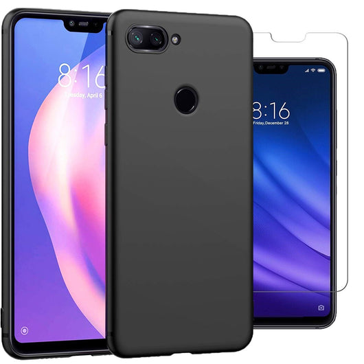 TGPro Xiaomi Mi 8 Lite Case Soft Gel Matte Black & Glass Protector