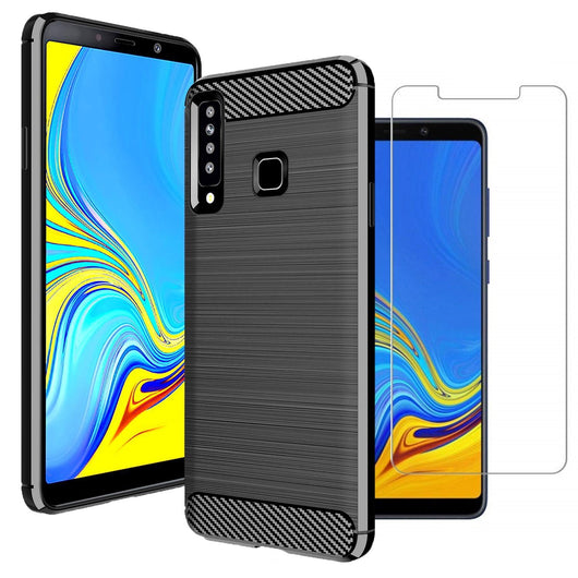 Samsung Galaxy A9 (2018) Case Carbon Fibre Black & Glass Screen Protector - That Gadget UK