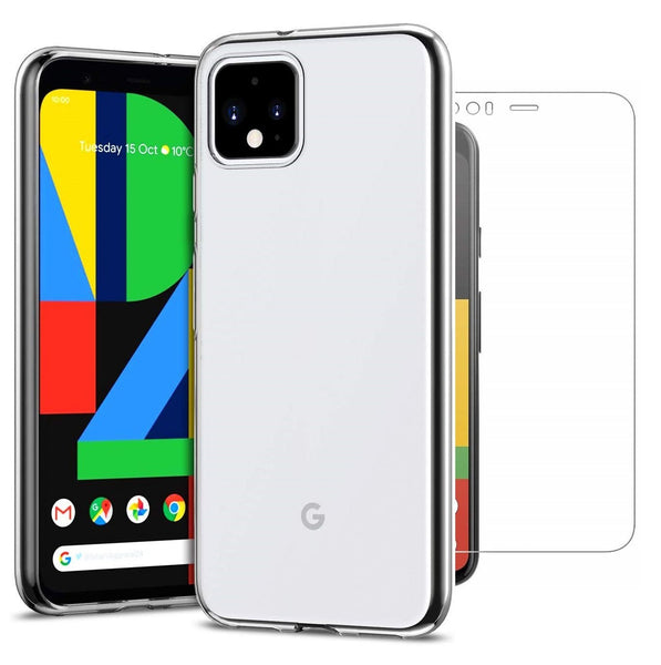 TGPro Google Pixel 4 Case Clear Gel Cover & Tempered Glass Screen Protector